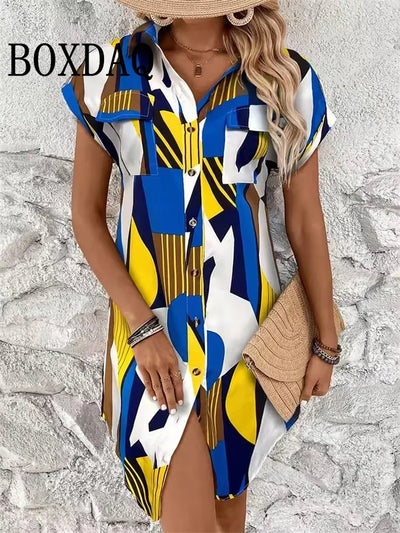Women‘s Geometri Printed Short Sleeve Dresses