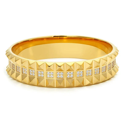 VAROLE Pyramid Bracelet For Women Gold Color Statement Cubic Zircon Bangle Stainless Steel Fashion Jewelry Pulseras Mujer