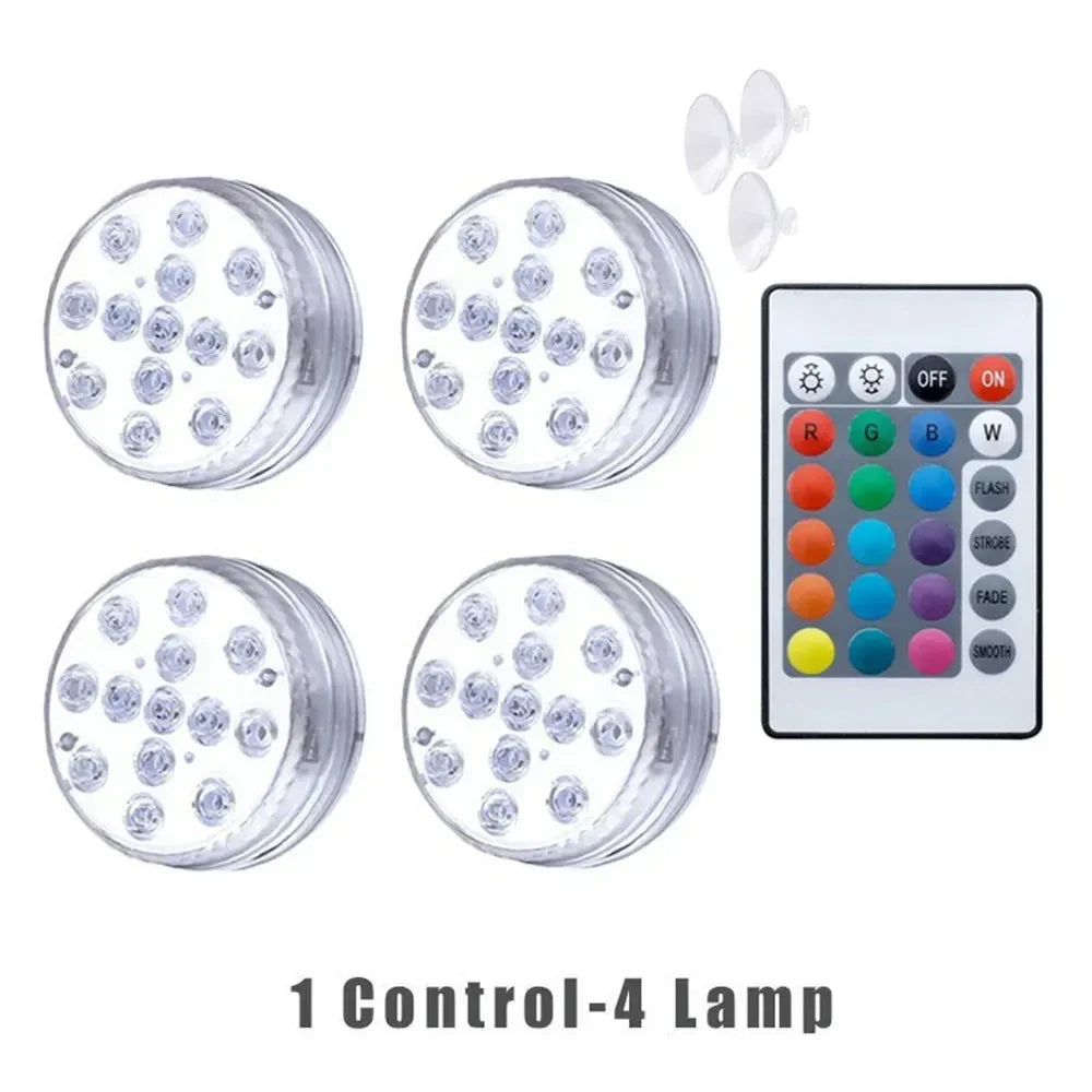 13 LEDs Submersible Light with Remote Control Underwater Night Lamp for Pool Vase Bowl Wedding Party Decoration Underwater Light