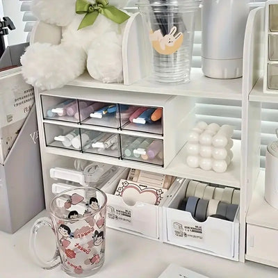 Desk Organizer with Drawer - Storage Box for Office/School Supplies & Makeup, Plastic Desktop Organizer