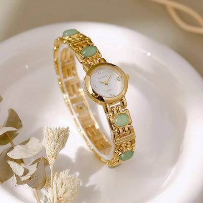 2025 High-End Vintage Woman Watches Fashion Elegant Natural Jade Stones Quartz Watch Retro Waterproof Hand Clock Gifts