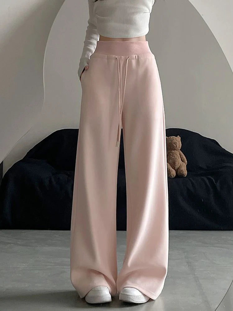 Black Sweatpants for Women Autumn High Waist Drawstring Loose Wide Leg Pants Y2K Fashion Streetwear All Match Jogging Trousers