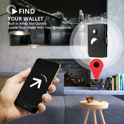 CASEKEY Airtag Smart Wallet Genuine Leather Pop Up Credit Card Holder Rfid Anti-theft Minimalist Men Wallet with Airtag Holder