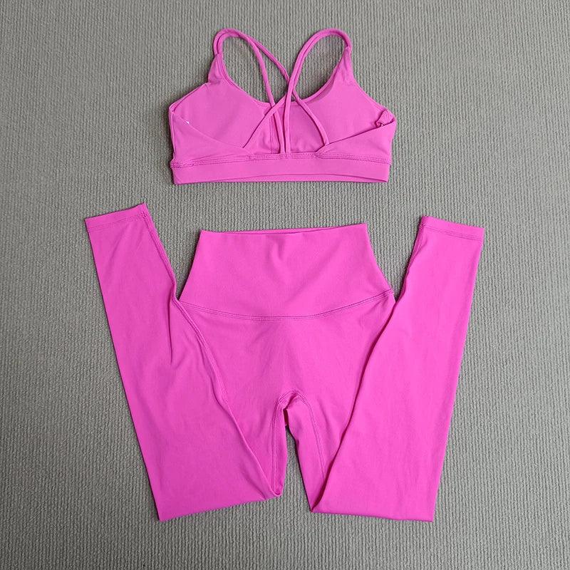 2 Pcs Gym Tights Yoga Clothes Set Sports Set Women Cross Back Bra Top High Waist Leggings Fitness Suit Running Workout Tracksuit