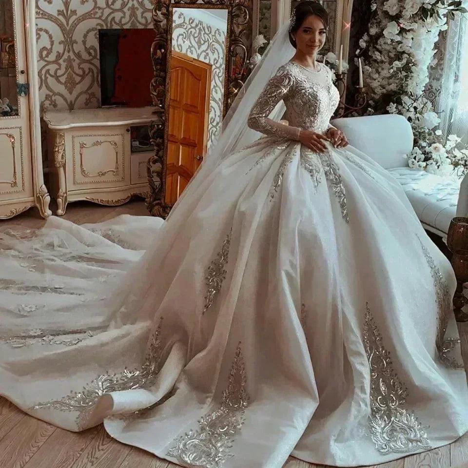 Princess ball gown wedding dresses lace o-neck bridal