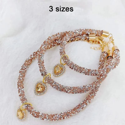 Adjustable Pet Necklace Cat Dog Collar with Diamond Zircon Heart Pendant Jewelry Luxury Metal Puppy Collars Dog Accessories