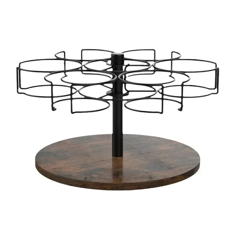 Spinning Cup Holder Desk Multipurpose Cups Holder Wooden Metal Organizer Kitchen Room Fixed Stand Decoration Accessories Items