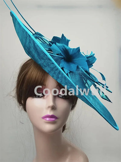 Royal Ascot Big Fascinator Hat Women Kentucky Derby Feather Large Hat Fascinator Party Wedding Headpiece Flower Church Chapeau
