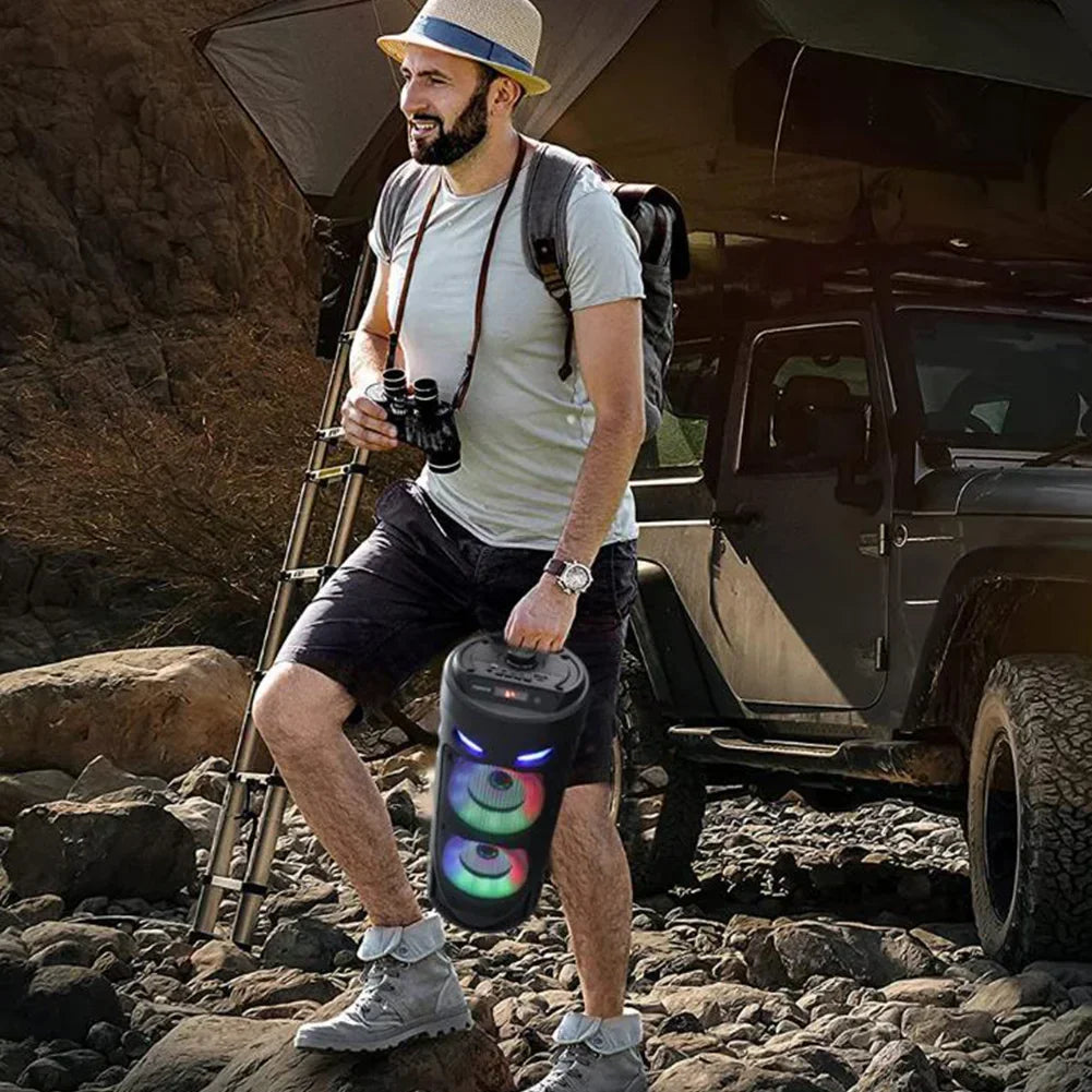 Bluetooth Wireless Speaker Stereo Speaker Support USB/TF/AUX/FM/BT/MIC Loud Boombox Speaker with Bass Lights for Outdoor Party