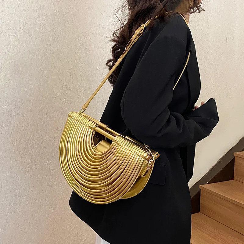 Handbags for women 2025 new gold luxury designer brand handwoven noodle bags rope knotted pulled half moon silver