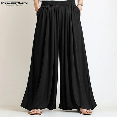 Men Wide Leg Pants Solid Color Joggers Pleated Oversize Casual Trousers Men Elastic Waist 2025 Streetwear Fashion Pants INCERUN