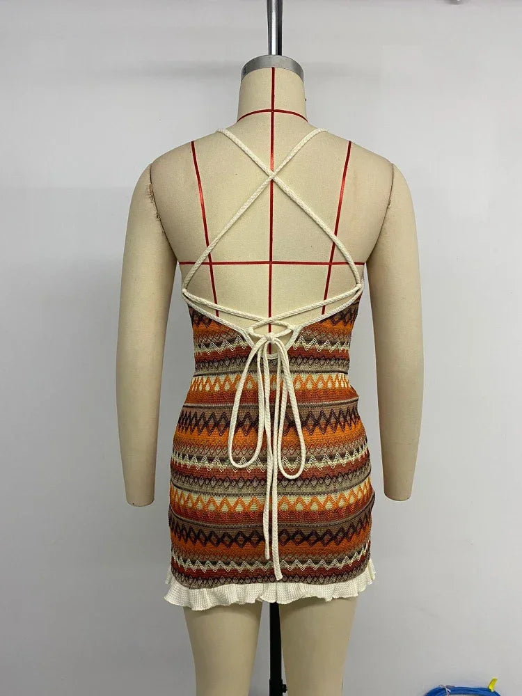 Summer Sexy Embroidered Slip Dresses Women's Short Sleeveless Lace Trim Backless Party Dress Beach Wedding Evening Robe Clothing