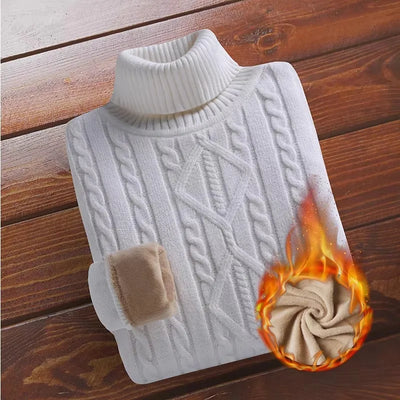 New Turtleneck Sweaters Men Autumn Winter Thick Knitted Sweaters Added Velvet Solid Color Casual Base Pullovers