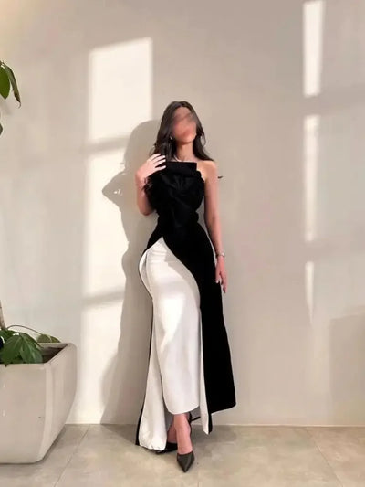 Elegant Formal Evening Dresses Strapless Mermaid Women Sleeveless Prom Gowns Customized Ruffled Pleats Wedding Guest Gowns