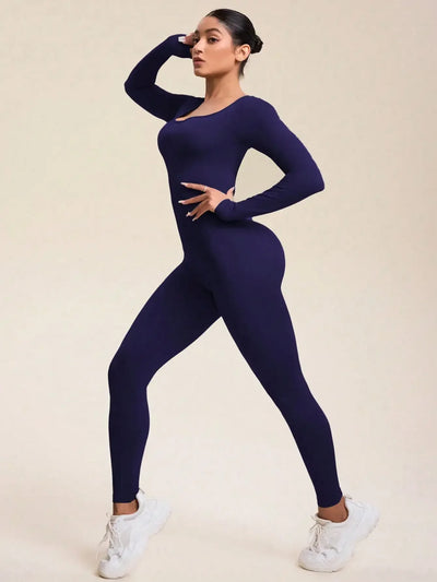 Women Jumpsuits Long Sleeve Sexy Backless Bodycon Rompers Scrunch Butt V Back Playsuit Workout Bodysuit