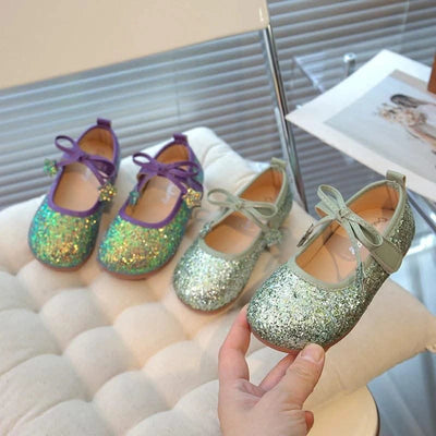 Children's Leather Shoes New Spring Autumn Ballet Flats for Girls Sequins Princess Versatile Kids Fashion Causal Catwalk Shoes