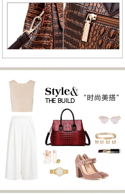 Vintage Fashion Crocodile Genuine Leather Luxury Ladies Handbags Women Bags Designer Woman Shoulder Bag Female Bolsas Feminina