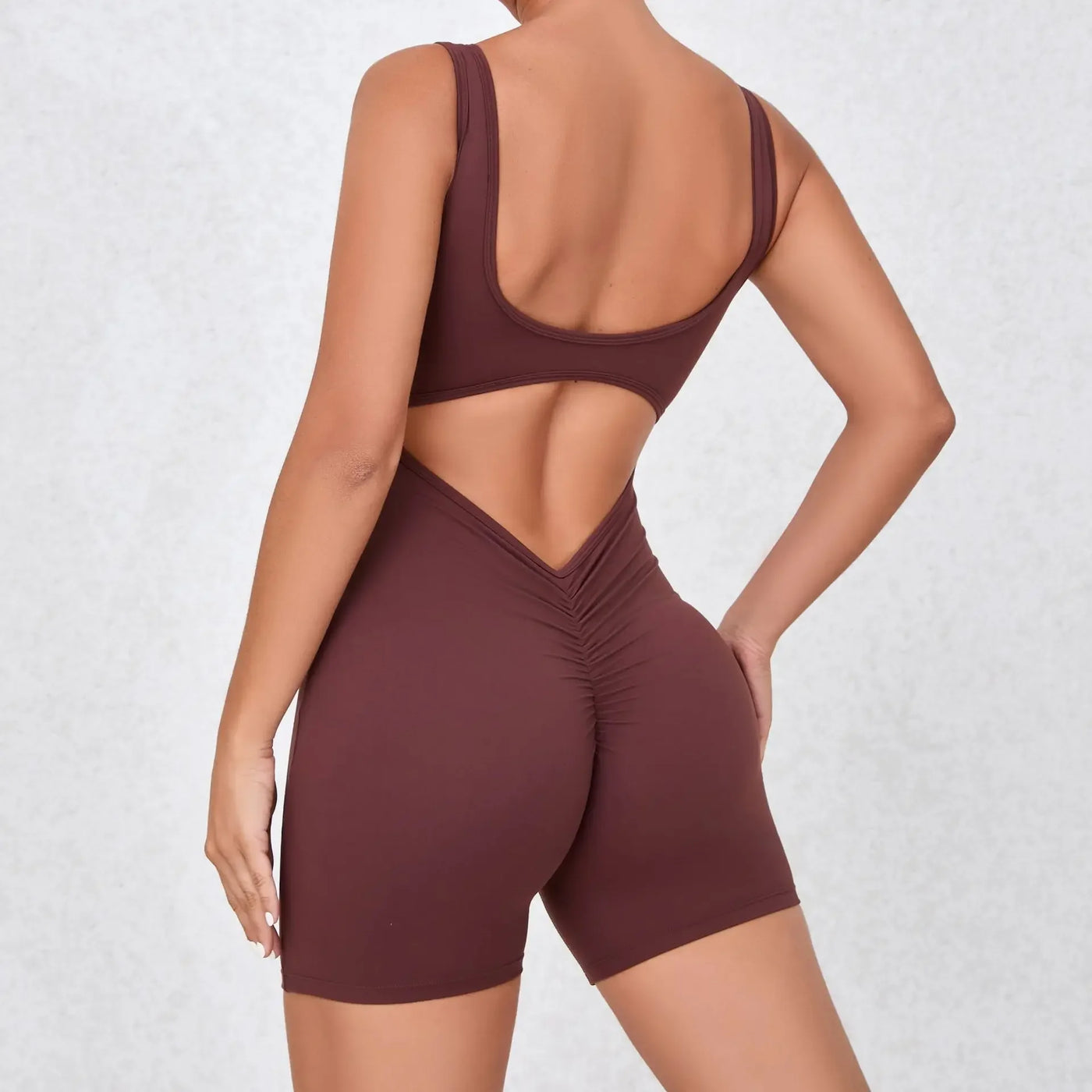 Seamless Yoga Jumpsuits Sports Fitness Backless Rolling buttocks Running Workout Gym One-piece Shorts Tracksuits for Women