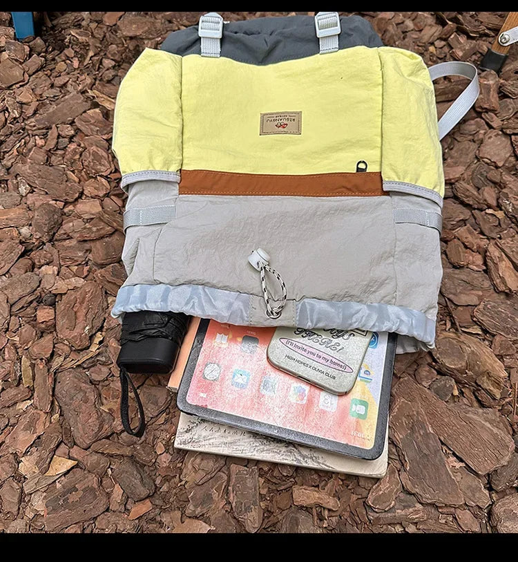 2025 Mountain Style Backpack Couple, Retro Color Block Hiking Bag, Lightweight Large Capacity Daypack for Outdoor