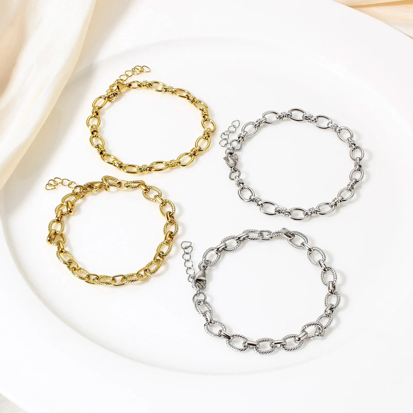 1Piece Statement Stainless Steel Chain Bracelet For Women Men Punk Metal Oval Bracelet Handmade Exquisite Jewerlry Gifts 17.5cm