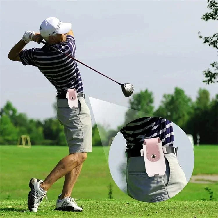 Golf Ball Mini Bag PU Leather with Golf Tees Golf Ball Pouch Hang on Waist Bag Golf Belt Gift for Husband Golf Sport Accessories