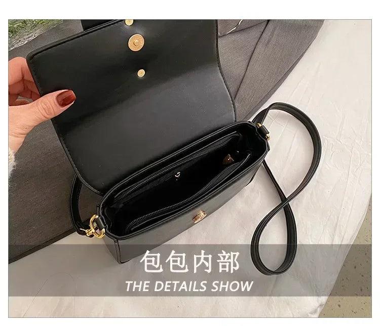 Designer handbags for women leather metal buckle flap square shoulder bags fashion 2024 ladies messenger females casual