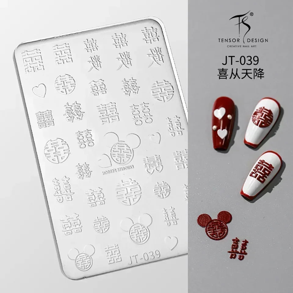 Geometric Bowknot Grid Lace Flora Edge Nail Art Silicone Carving Mold Mould Star Daisy Flower Charms Bow Tie Snowflake Template