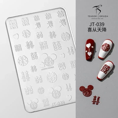 Geometric Bowknot Grid Lace Flora Edge Nail Art Silicone Carving Mold Mould Star Daisy Flower Charms Bow Tie Snowflake Template