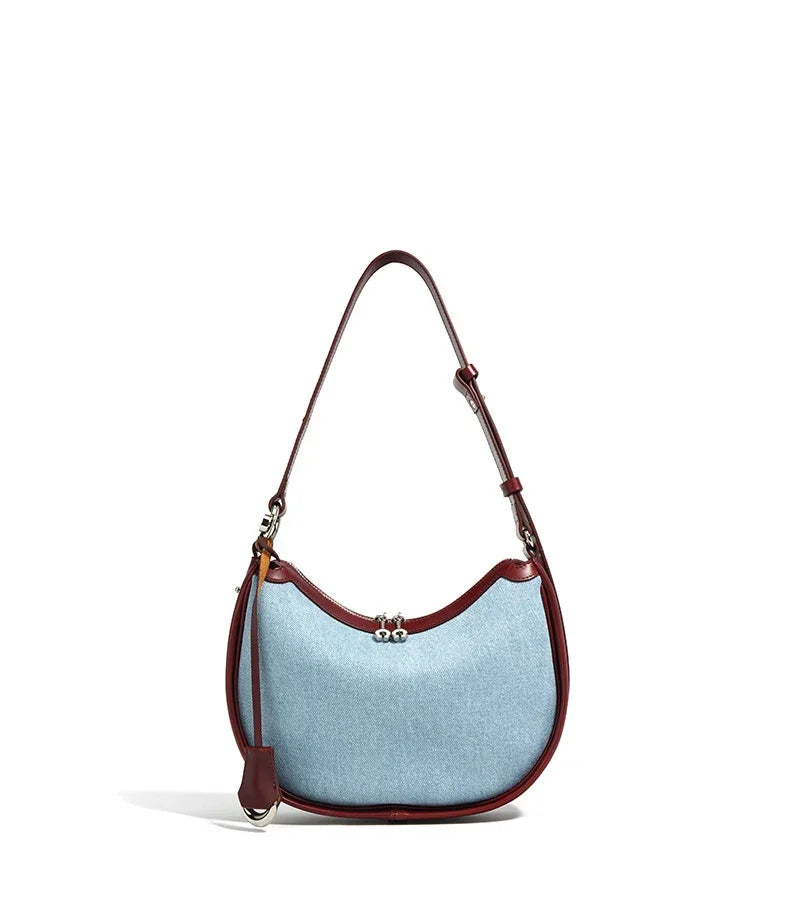 2024 New Women Bag Lady Fashion Half Moon Underarm Shoulder Bag Messenger Female Summer Soft Lightweight Denim Fabric Handbag
