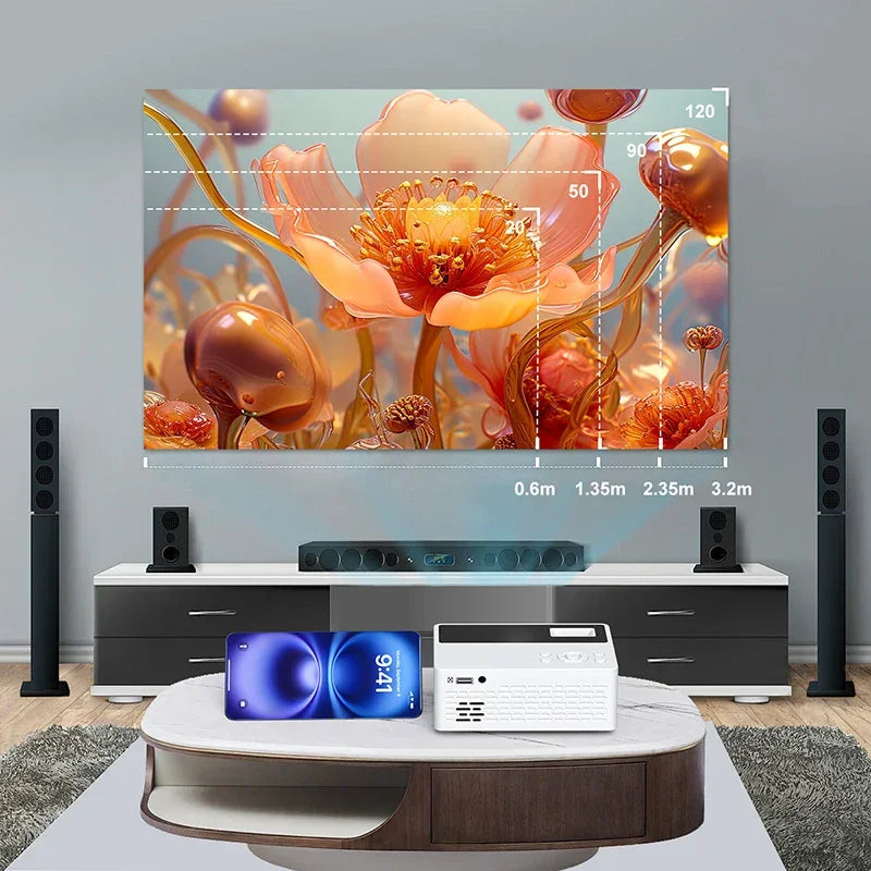 Besus J12C Pro Mini Portable Projector, 1080P Full HD, connects to your cell phone, 120 inch large screen projection for indoor.