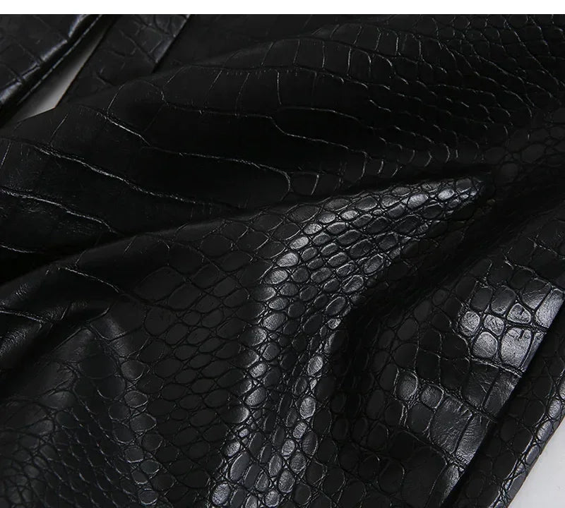 Lautaro Autumn Long Black Crocodile Texture Leather Pants Women Zipper High Waist Y2k Clothes Streetwear Women Trousers 2022