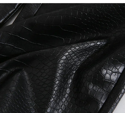 Lautaro Autumn Long Black Crocodile Texture Leather Pants Women Zipper High Waist Y2k Clothes Streetwear Women Trousers 2022