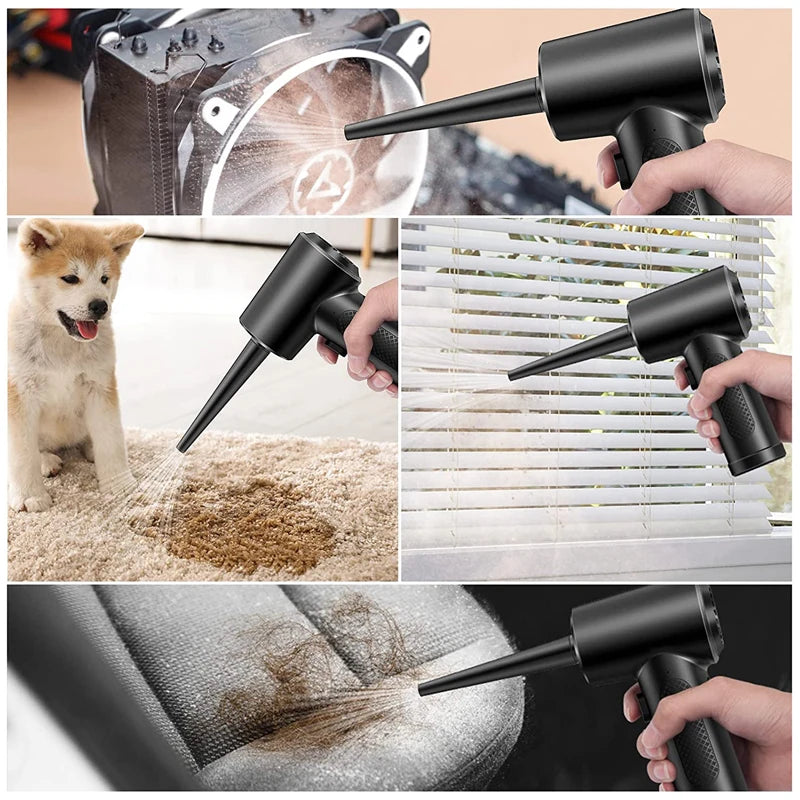 Cordless Air Duster, 5-in-1 High-Speed Blower for PC/Car/Home/Hair Cleaning with 3 Nozzles & 3000mAh Rechargeable Battery
