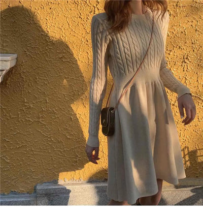 Knitted Dress for Women in Autumn Winter French Temperament Waist-hugging Base Underwear with Coat Sweater Skirt