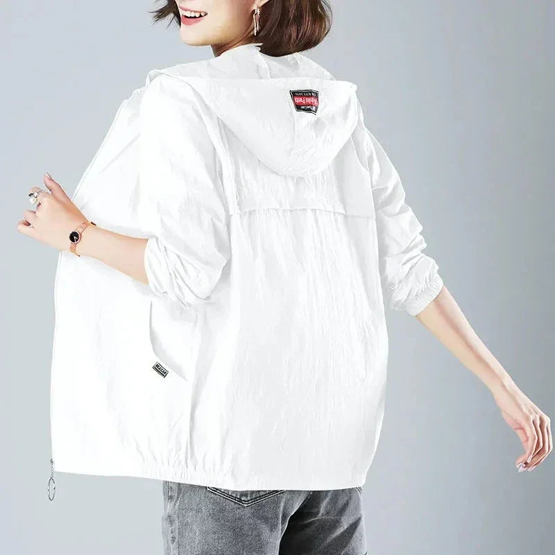 2025 New Fashion Summer Sun Protection Clothing Women Hooded Short Breathable Loose Print Thin Casual Sun Jackets Female Coats