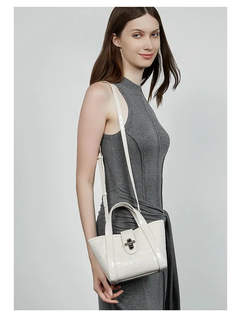 New 2025 Women Split Leather Tote Bag Designer Bucket Bags Handbag Female Shoulder Composite Bag Crossbody Shopping Bag