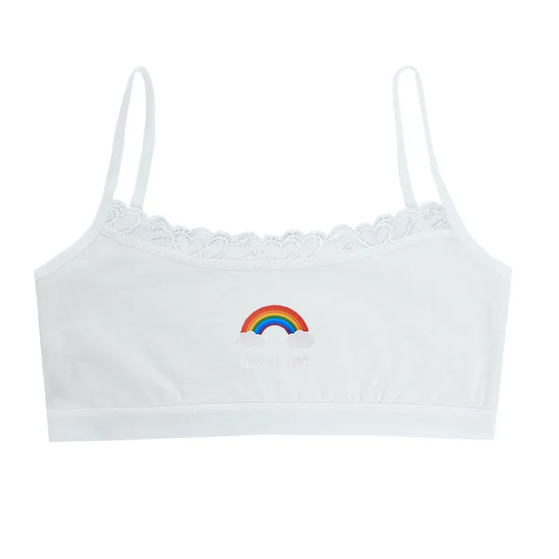 3PCS Teenage Girls Small Training Bras Cute Kids Rainbow Printed Sports Vest Bra Students Children Brassiere Underwear Tube Tops