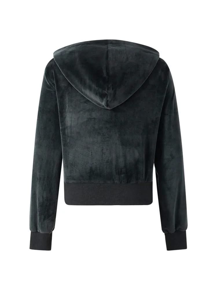 Women Velvet Coats Casual Gothic Grunge Y2K Aesthetic Clothes Zip Up Hooded Sweatshirt Jackets  Autumn Outerwear
