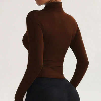 Women's Outdoor Yoga Jacket Slim Fit Zip Up Running Long Sleeve Coat Athletic Performance Wear Gym To Trail Fashion Sportswear