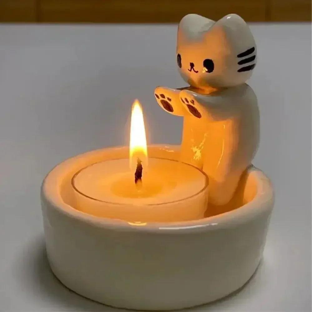 Cute kitten candle candlestick cartoon cat aromatherapy holder durable birthday gift ornament