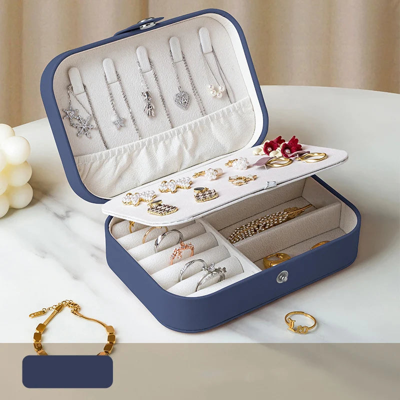 Portable Jewelry Storage Box Travel Organizer Jewelry Case Leather Storage Earrings Necklace Ring Jewelry Organizer Display
