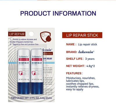 Lakerain Lip Repair Stick 2 Packs Quick Relief Of Dry Moisturizing And Smoothing lip Lines Lip Balm Soothes Chapping Lipstick