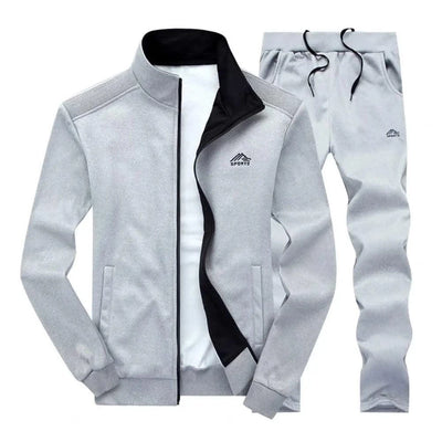 Activewear Men's Athleisure Suit with Stand Collar Coat Elastic Drawstring Waistband Pants Set Zipper Placket Long Sleeve