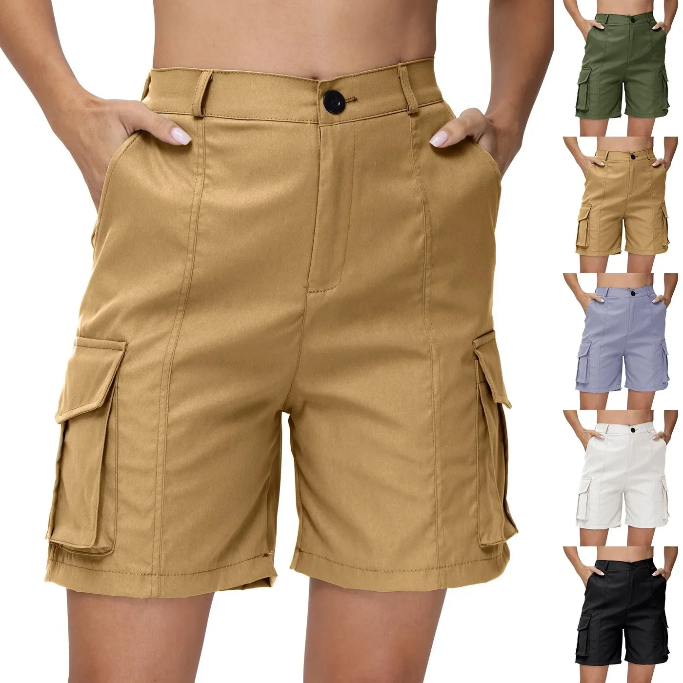 Multi-pocket Cargo Shorts For Women Summer Casual Shorts Knee Length short pants High Waist Sports Shorts Outdoor Hiking Shorts