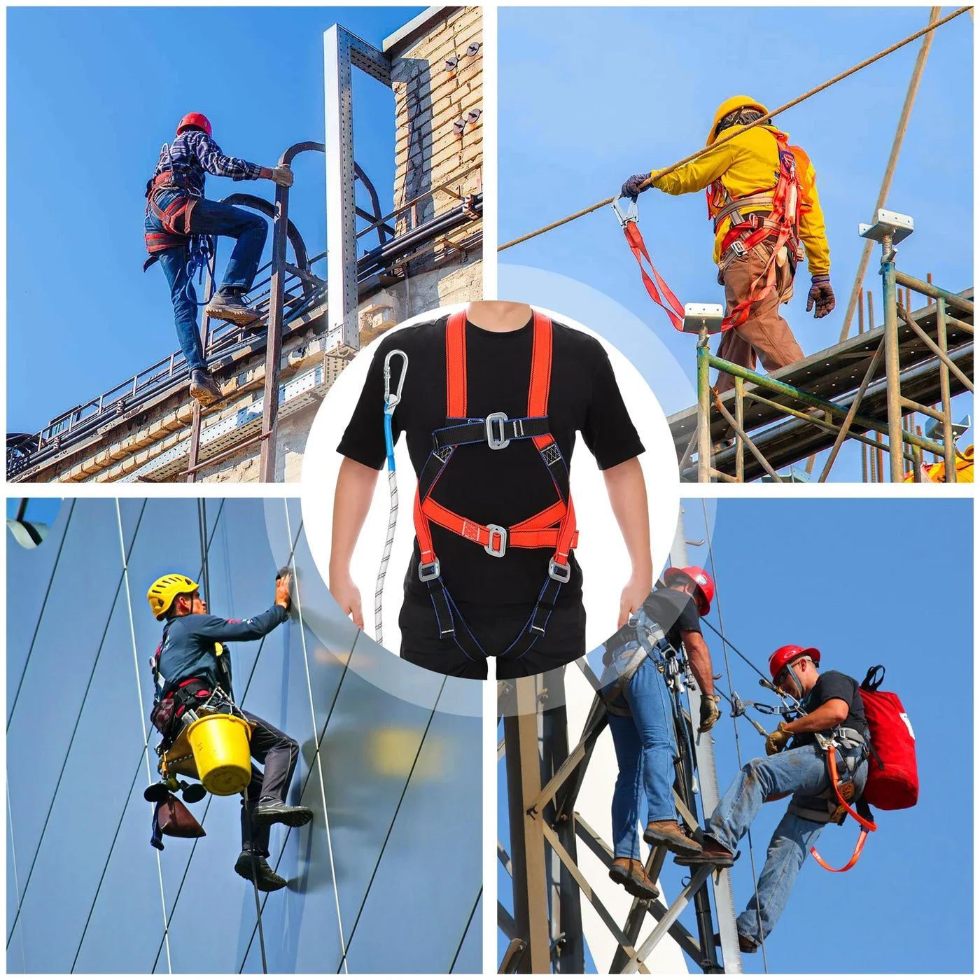 Safety Harness for Work in Height with 2M Safety Rope Belt Carabiner Outdoor Climbing Industrial Full Body Security Protection