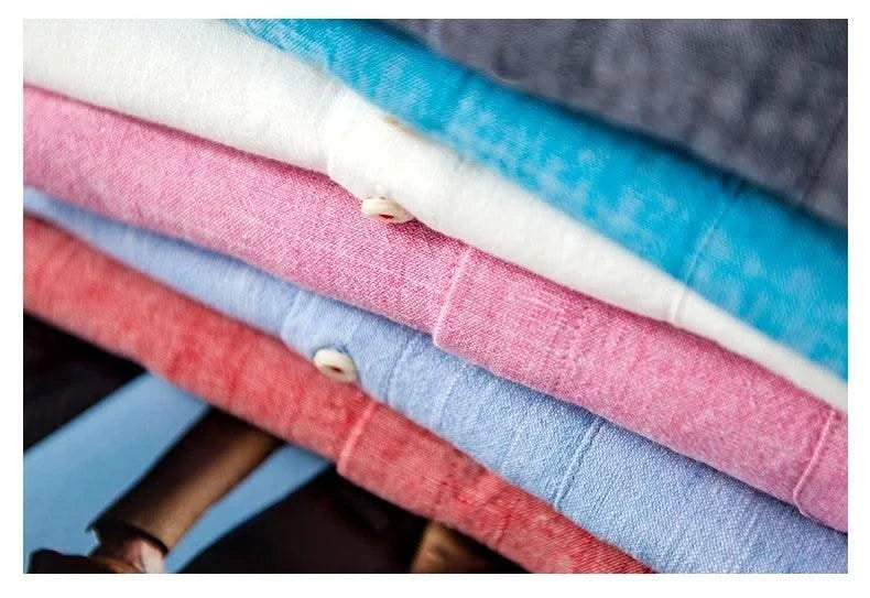 Mens Classic Cotton Linen Long Sleeve Shirts Japanese Style Comfortable Breathable Casual Fashion Slim Button Down Washed Shirts