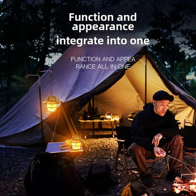 LED Camping Lamp Retro Hanging Lamp Portable Stepless Dimming Camping Light Waterproof Rechargeable Outdoor Light Lantern