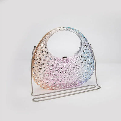 Diamond Women Bags Luxury Designer Handbags Rhinestones Box Transparent Acrylic Clutch Dresses Crescent Shoulder Crossbody Bag