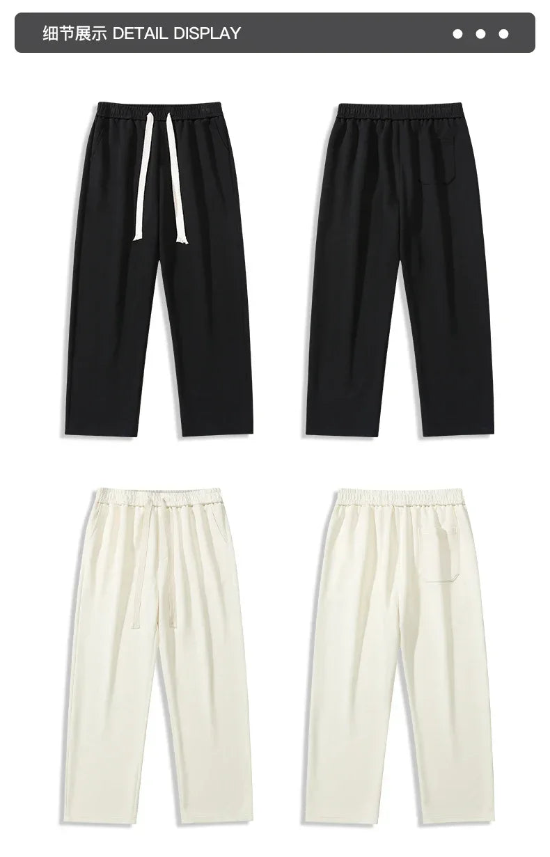 New Men's Casual Pants Wide Leg Straight 65% Cotton Fabric Outdoor Sweatpants Neutral High-quality Soft Long Baggy Trousers