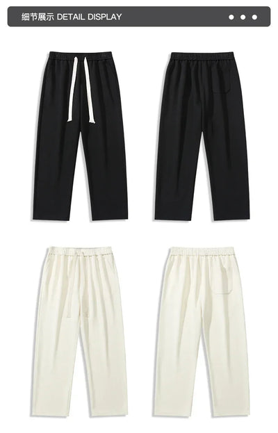 New Men's Casual Pants Wide Leg Straight 65% Cotton Fabric Outdoor Sweatpants Neutral High-quality Soft Long Baggy Trousers